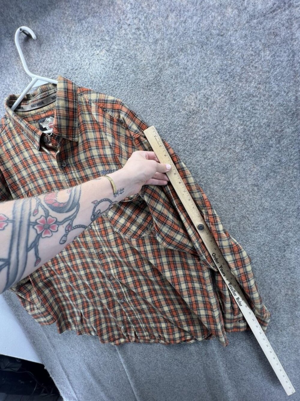 Harley-Davidson Shirt Mens XL Orange Plaid Long Sleeve Snap Front Flannel Casual - Picture 3 of 10